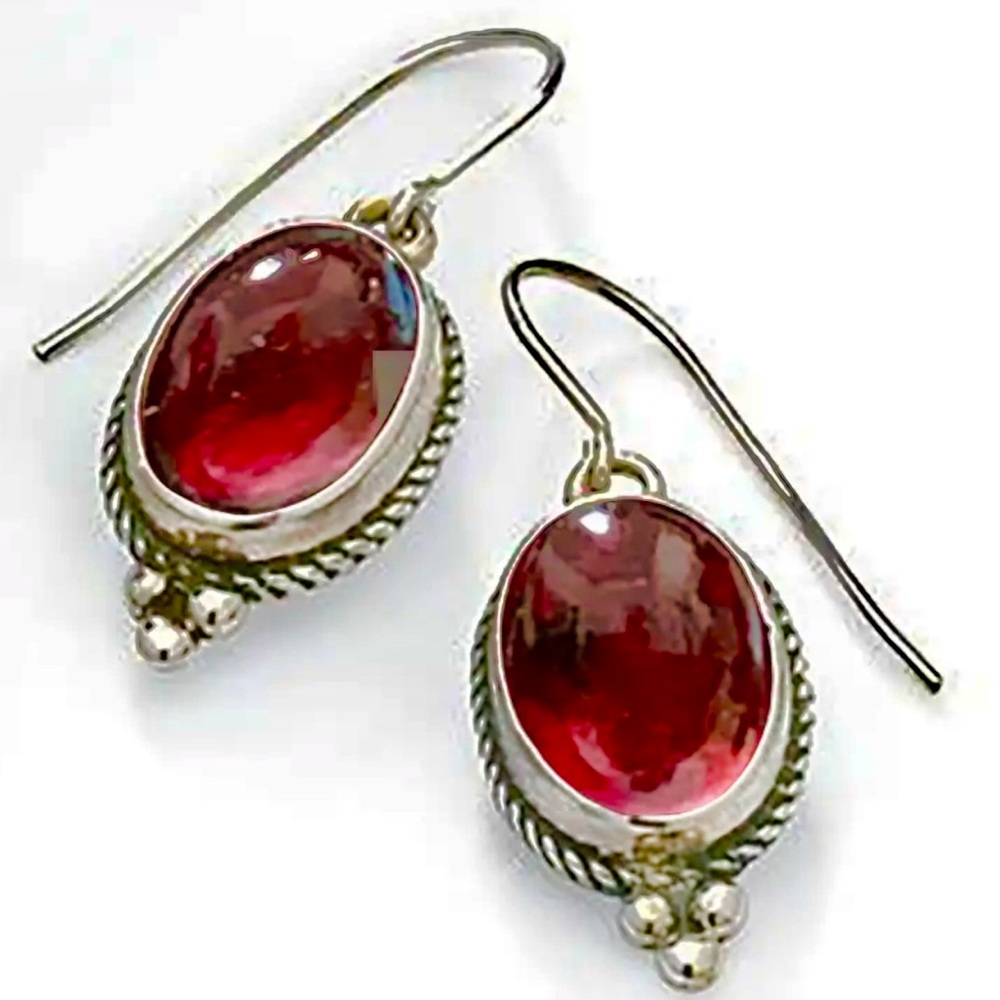 NWOT - Elegant Red & Silver Oval Drop Earrings